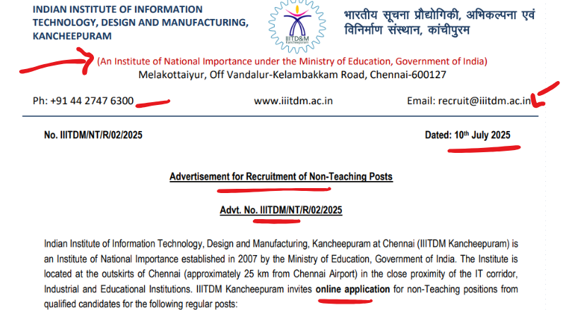 IIITDM Kancheepuram Recruitment 2025