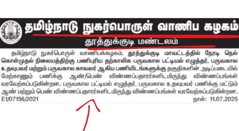 TNCSC Thoothukudi Recruitment 2025