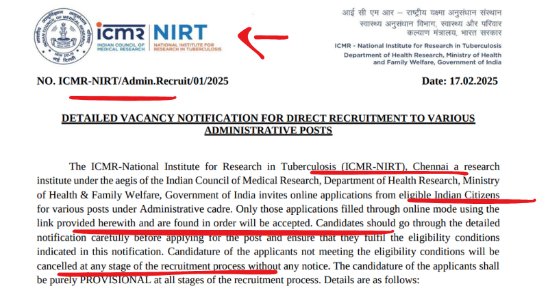 NIRT Chennai Recruitment 2025