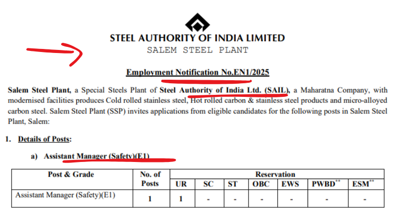 Salem Steel Plant Recruitment 2025
