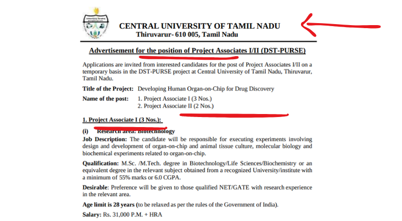 CUTN Thiruvarur Recruitment 2025