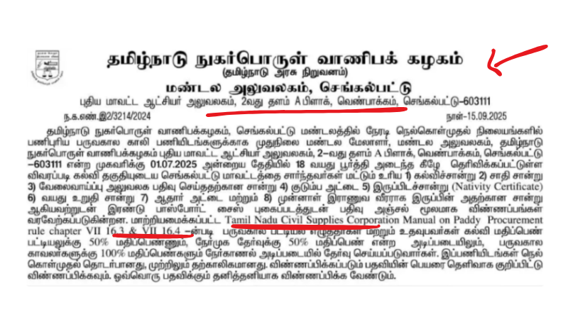 TNCSC Chengalpattu Recruitment 2025