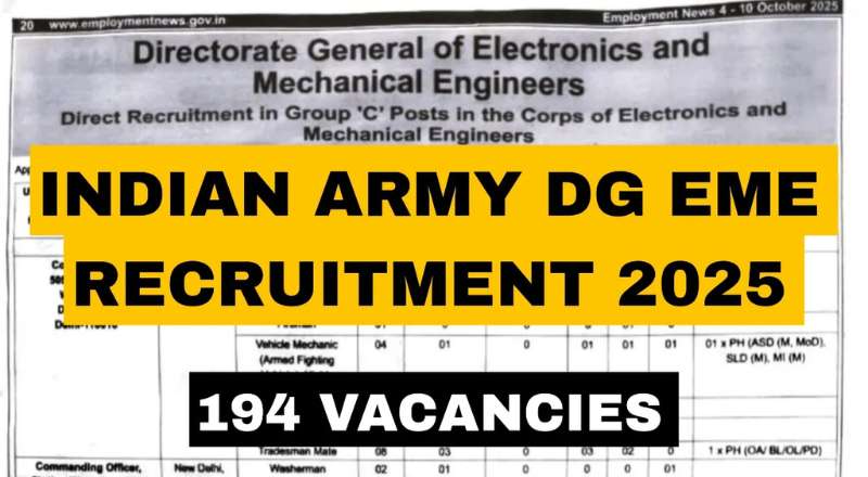 Indian Army DG EME Recruitment 2025