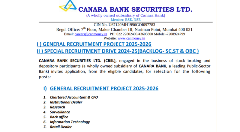 Canara Bank Recruitment 2025
