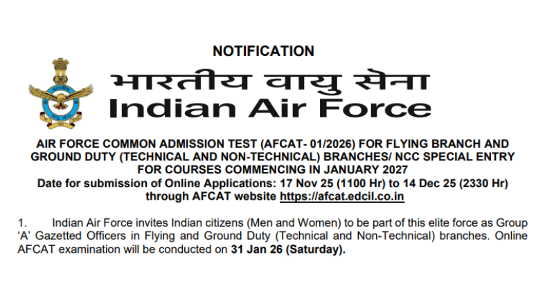 Indian Air Force AFCAT Recruitment 2026