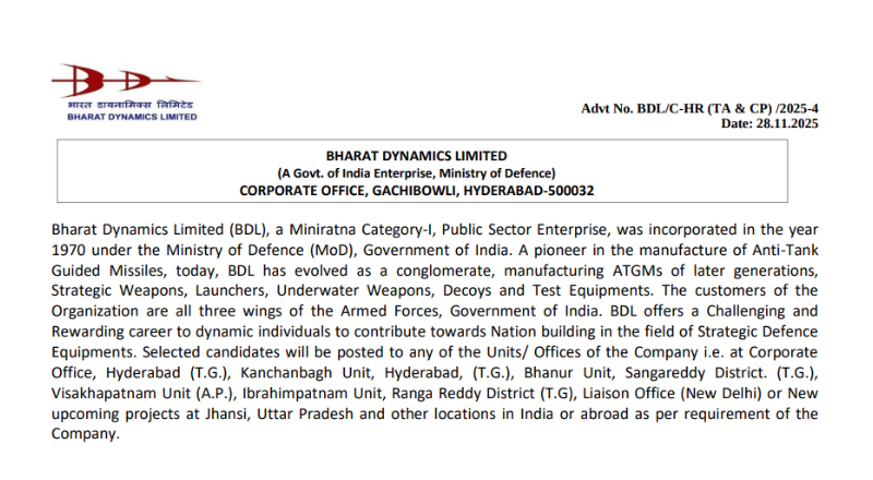 BDL Recruitment 2025