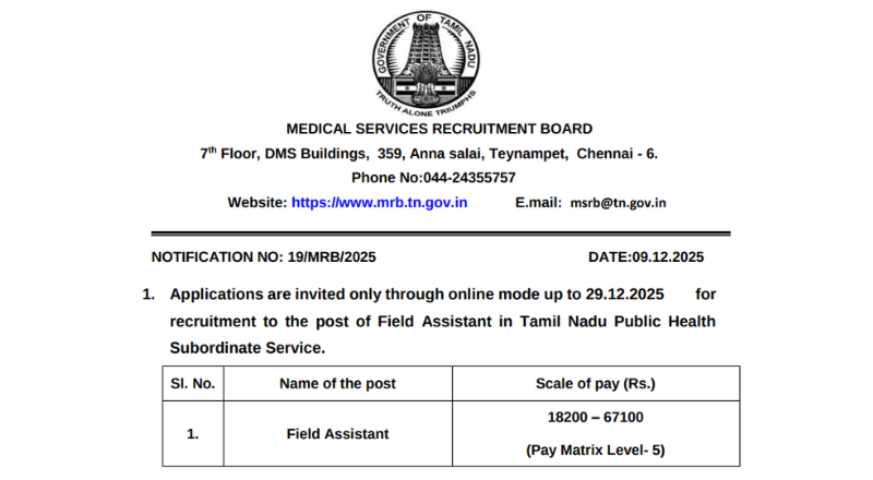 Tamilnadu MRB Recruitment 2025