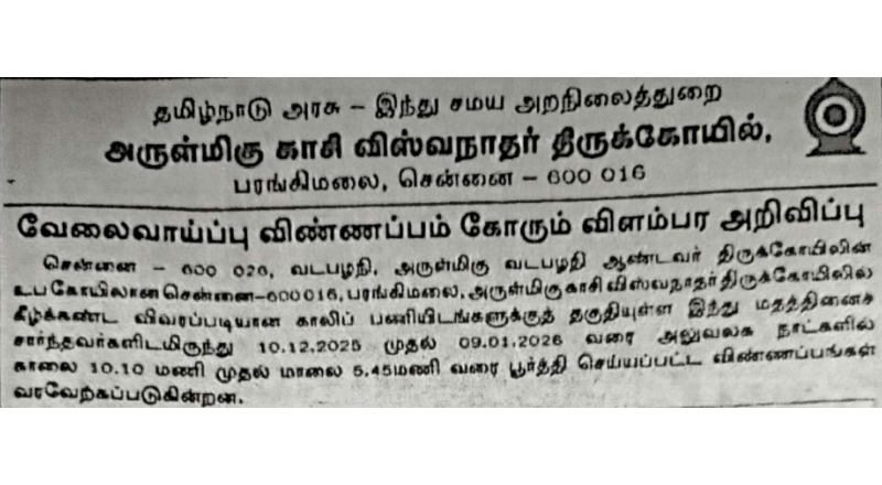 Vadapalani Andavar Temple Recruitment 2026