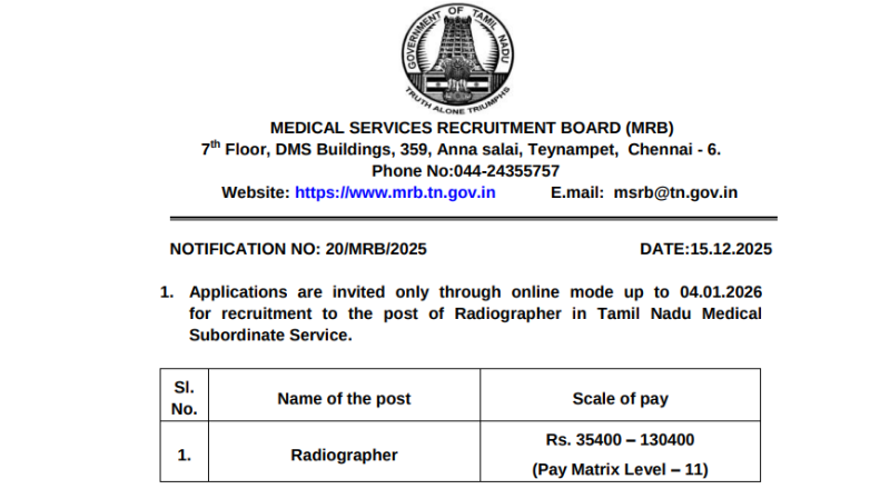 Tamilnadu MRB Recruitment 2026
