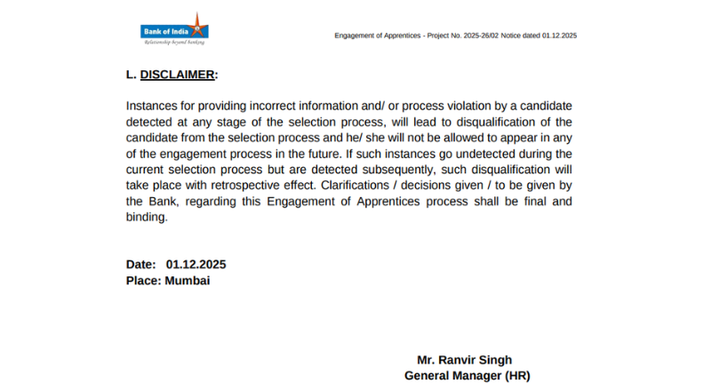 Bank of India Recruitment 2026