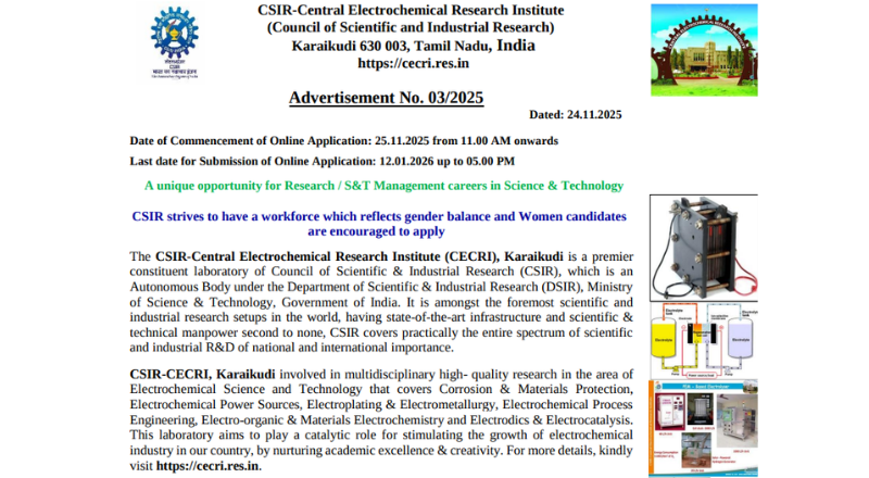 CECRI Karaikudi Recruitment 2025